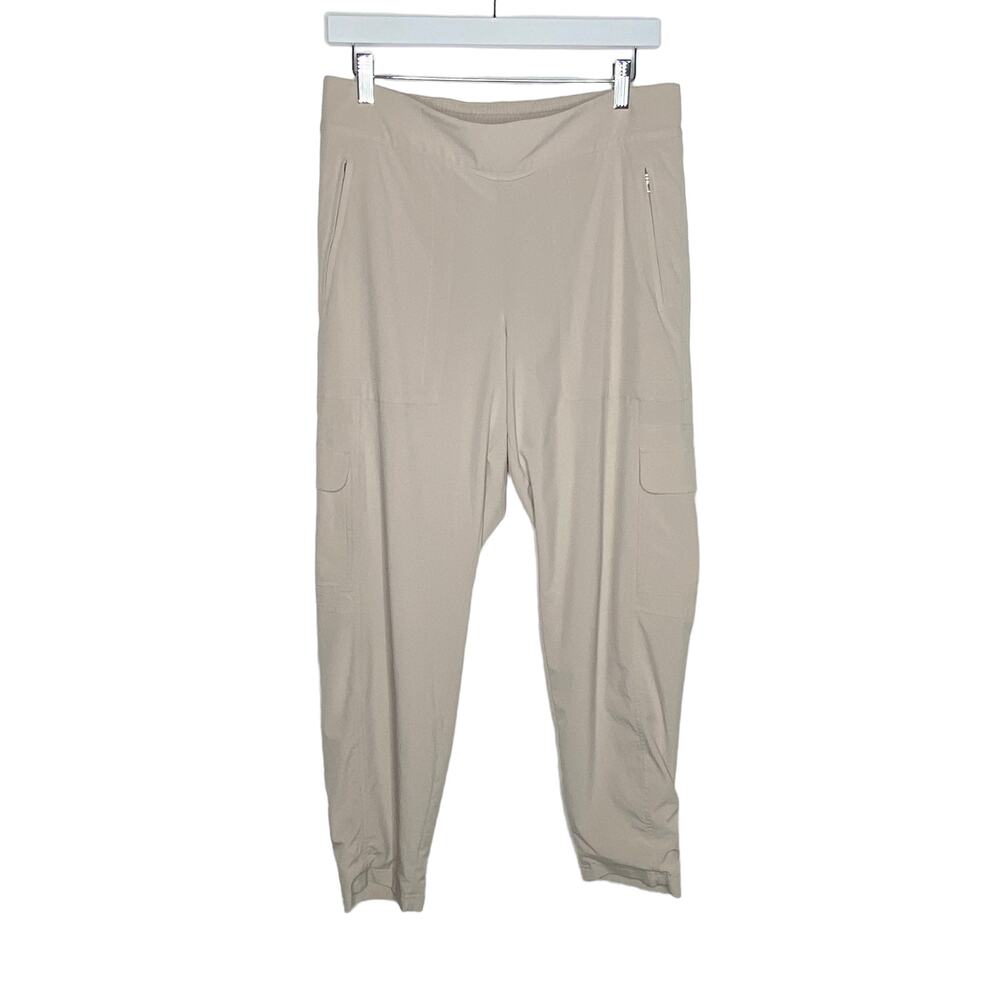 Athleta Womens Size 12 Chelsea Cargo Lined Pants‎ Taupe Tan Pull On Zip Pockets